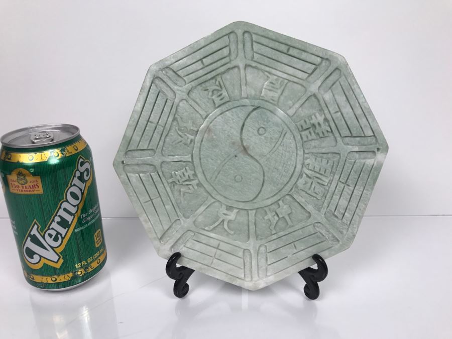 Double Sided Carved Green Stone Plaque With Stand [Photo 2]