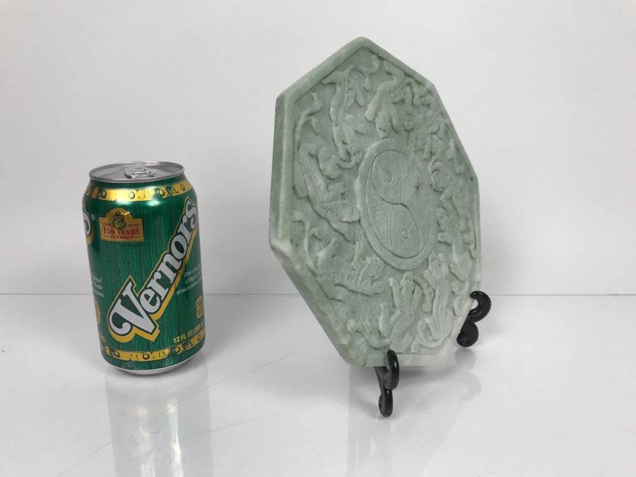 Double Sided Carved Green Stone Plaque With Stand [Photo 7]