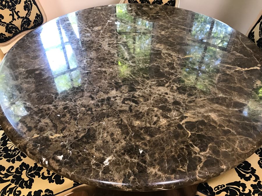 Set Of (6) KREISS Dining Chairs (2 Are Armchairs) With Round Marble Top Table And Marble Pedestal Base (Top Is Removable From Base) Estimate $2,000 [Photo 5]