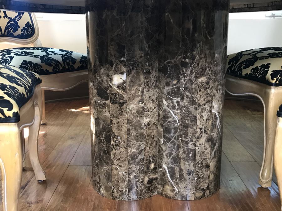 Set Of (6) KREISS Dining Chairs (2 Are Armchairs) With Round Marble Top Table And Marble Pedestal Base (Top Is Removable From Base) Estimate $2,000 [Photo 14]