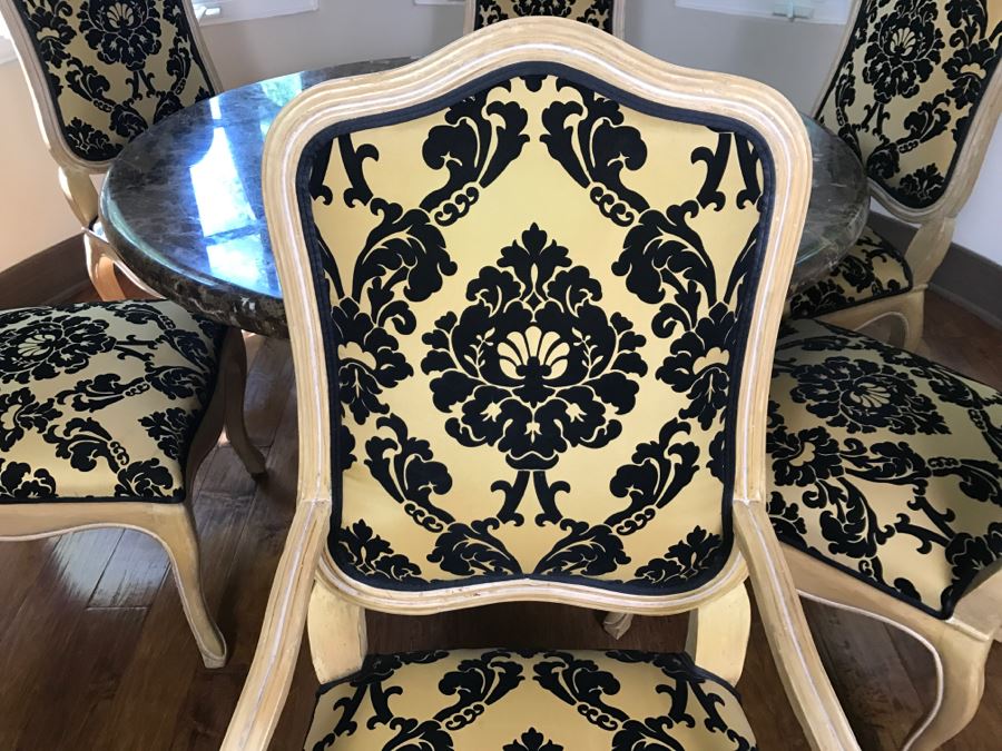 Set Of (6) KREISS Dining Chairs (2 Are Armchairs) With Round Marble Top Table And Marble Pedestal Base (Top Is Removable From Base) Estimate $2,000 [Photo 19]