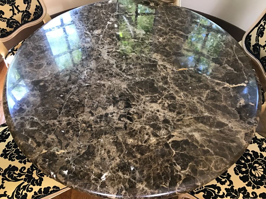 Set Of (6) KREISS Dining Chairs (2 Are Armchairs) With Round Marble Top Table And Marble Pedestal Base (Top Is Removable From Base) Estimate $2,000 [Photo 11]