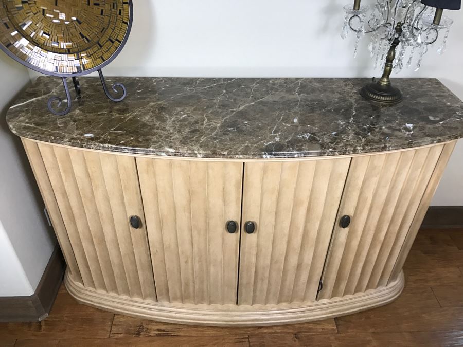 Stunning BERNHARDT Buffet Sideboard With Solid Marble Top Estimate $1,000 72'W X 24'D X 40'H.  [Photo 6]