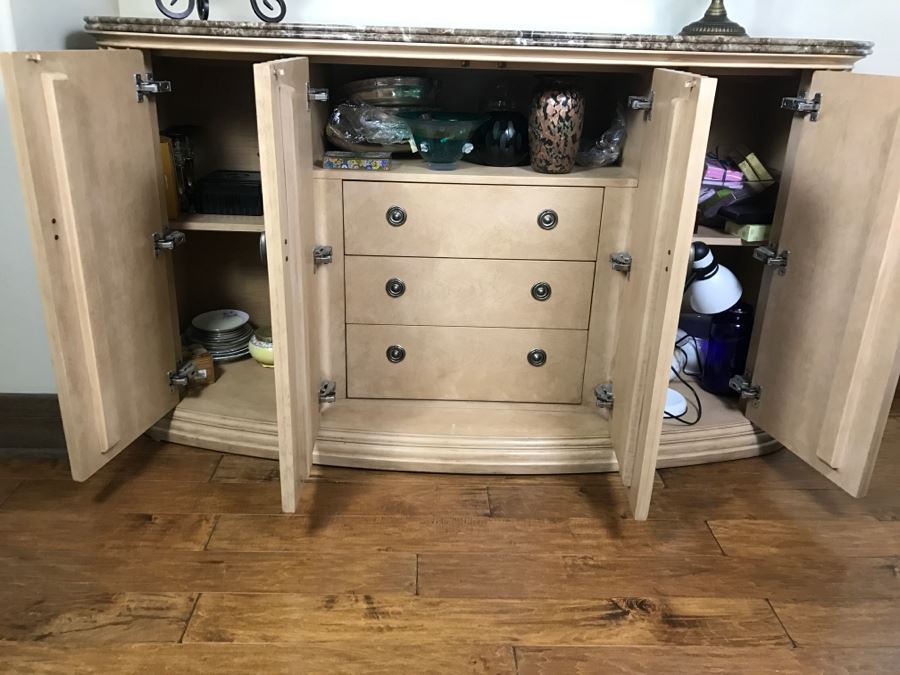 Stunning BERNHARDT Buffet Sideboard With Solid Marble Top Estimate $1,000 72'W X 24'D X 40'H.  [Photo 9]