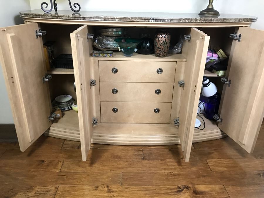 Stunning BERNHARDT Buffet Sideboard With Solid Marble Top Estimate $1,000 72'W X 24'D X 40'H.  [Photo 3]