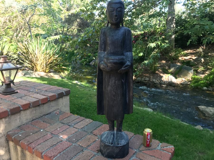  Large Hand Carved Wooden Begging Buddha Statue 40'H [Photo 3]