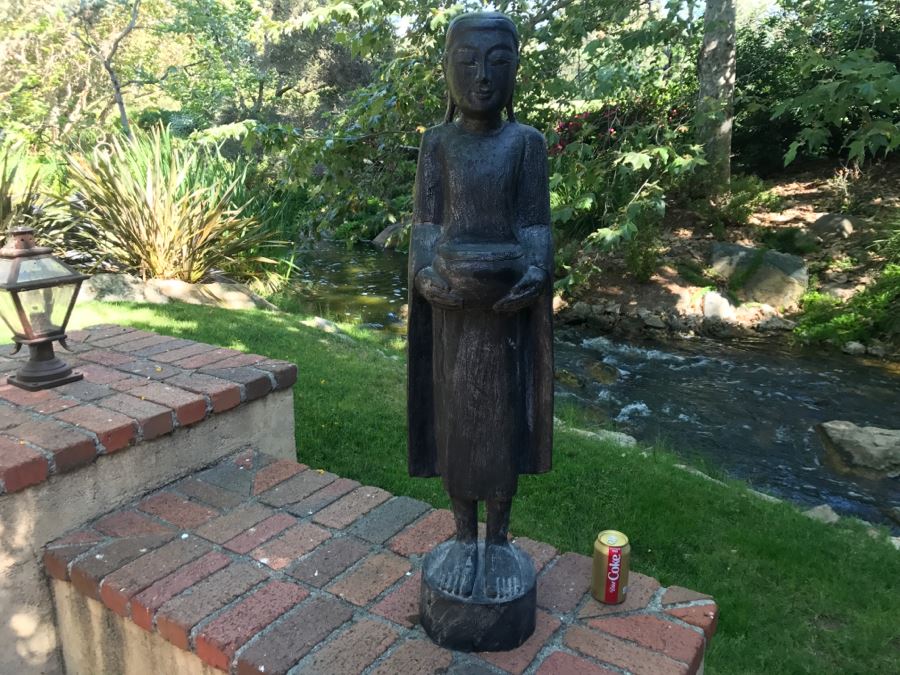  Large Hand Carved Wooden Begging Buddha Statue 40'H
