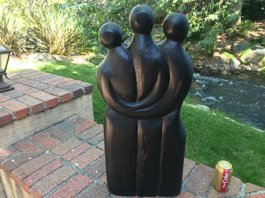 Carved Wooden Sculpture Of Three People Embracing Each Other No Signature Found 29'H X 13'W [Photo 4]