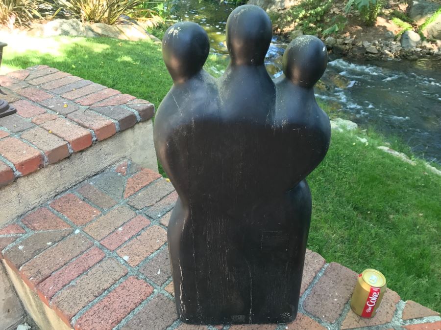 Carved Wooden Sculpture Of Three People Embracing Each Other No Signature Found 29'H X 13'W [Photo 9]