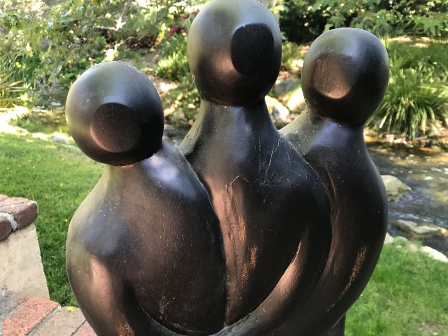 Carved Wooden Sculpture Of Three People Embracing Each Other No Signature Found 29'H X 13'W [Photo 6]