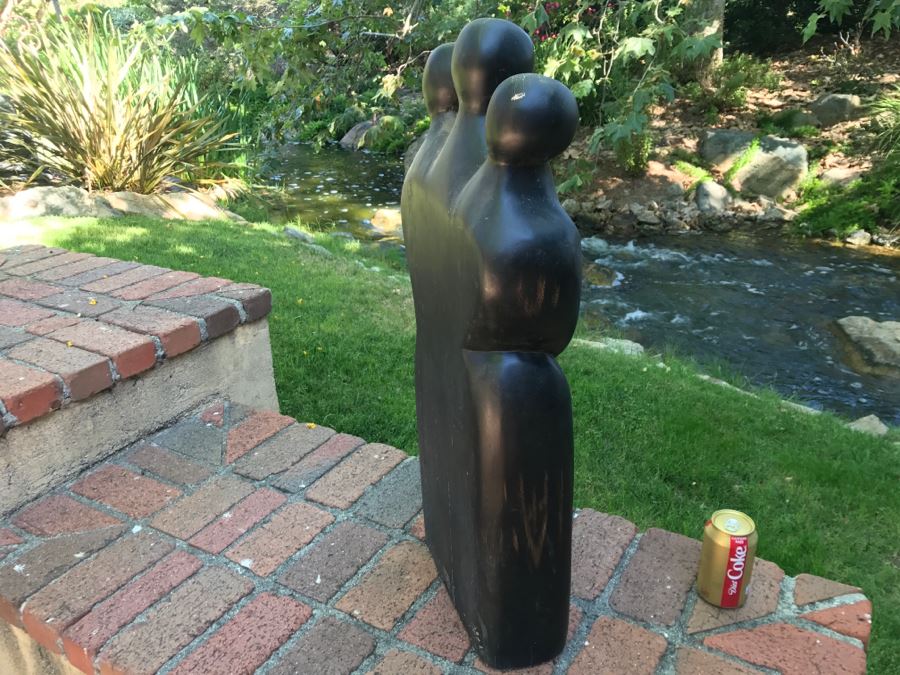 Carved Wooden Sculpture Of Three People Embracing Each Other No Signature Found 29'H X 13'W [Photo 10]