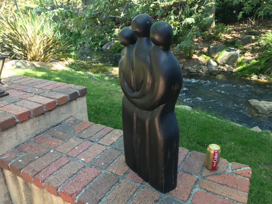 Carved Wooden Sculpture Of Three People Embracing Each Other No Signature Found 29'H X 13'W [Photo 7]