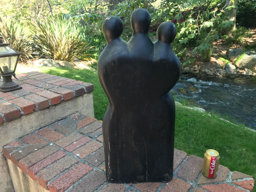 Carved Wooden Sculpture Of Three People Embracing Each Other No Signature Found 29'H X 13'W [Photo 8]