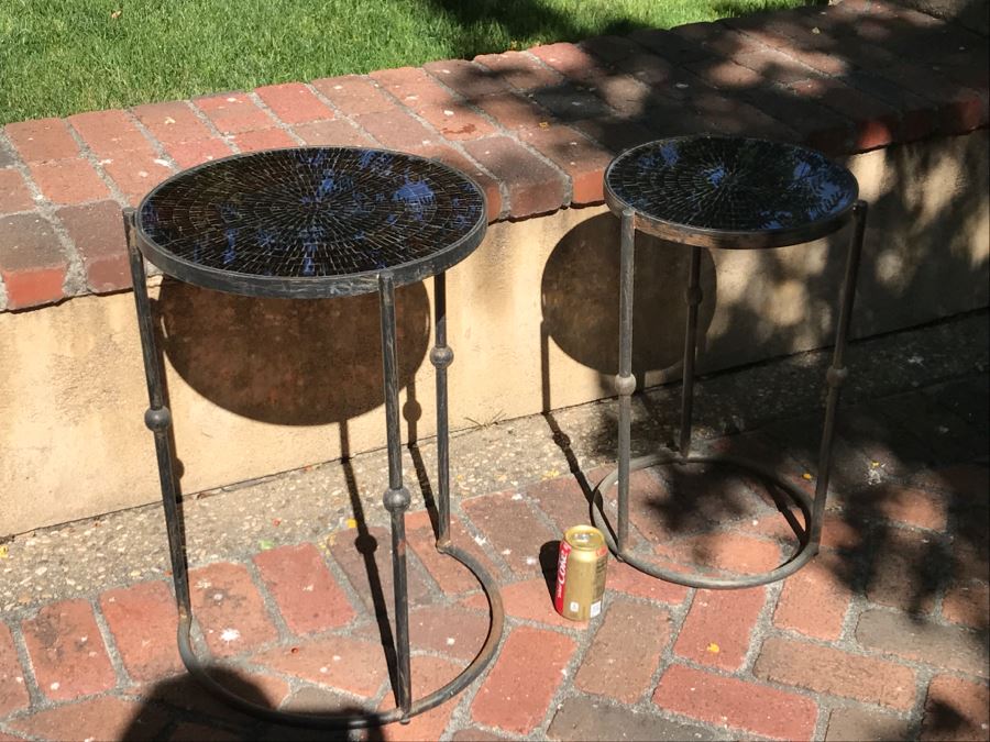 Set Of (2) Metal And Glass Mosiac Top Tables [Photo 7]