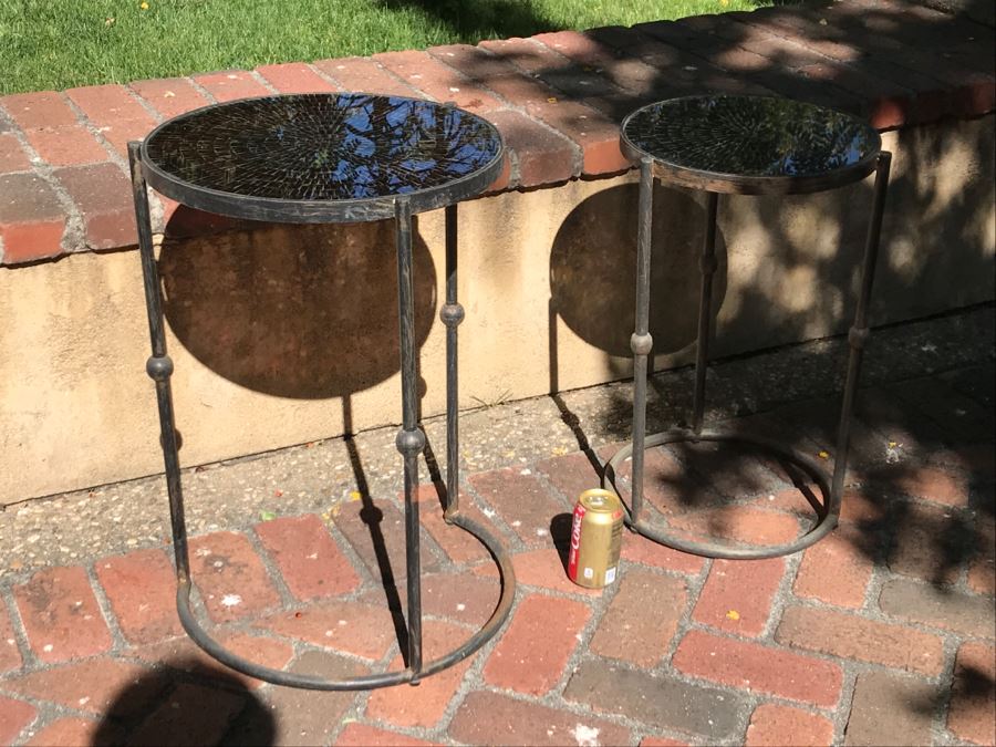 Set Of (2) Metal And Glass Mosiac Top Tables [Photo 6]