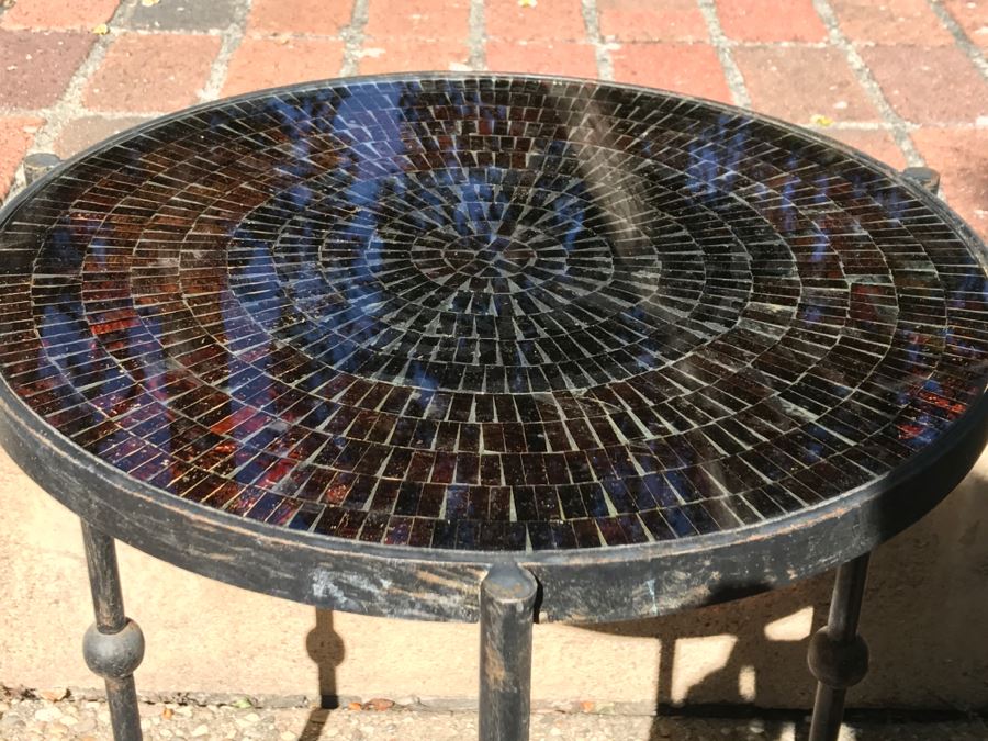 Set Of (2) Metal And Glass Mosiac Top Tables [Photo 3]