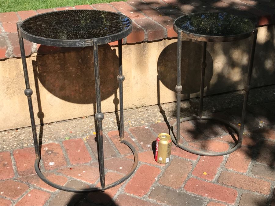Set Of (2) Metal And Glass Mosiac Top Tables [Photo 5]