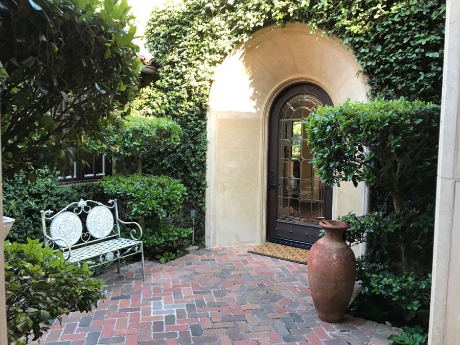 Outdoor Metal Bench And Metal Wrought Iron Side Table [Photo 10]