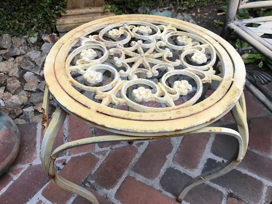 Outdoor Metal Bench And Metal Wrought Iron Side Table [Photo 7]