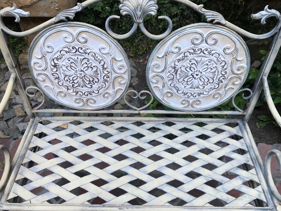 Outdoor Metal Bench And Metal Wrought Iron Side Table [Photo 5]