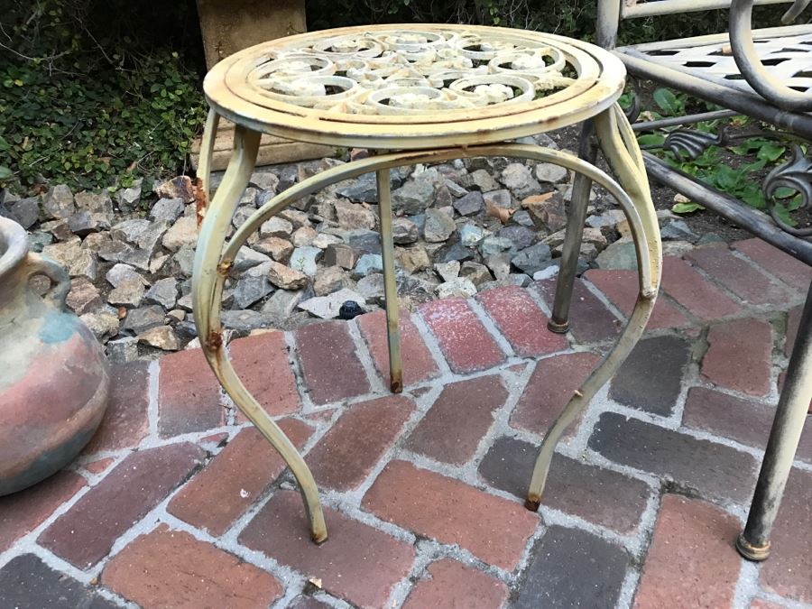 Outdoor Metal Bench And Metal Wrought Iron Side Table [Photo 6]