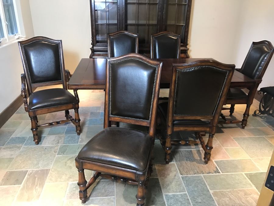 Set Of (6) Wooden Dining Chairs With Brass Nailheads (2 Are Armchairs) By Hooker Furniture - Table Not Included Estimate $600 [Photo 1]
