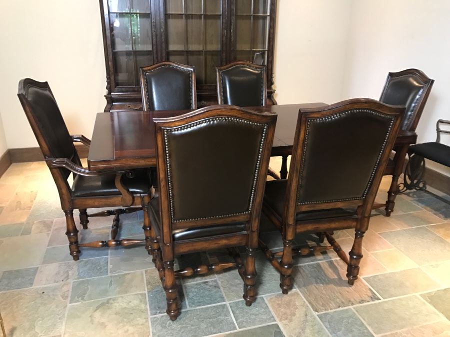 Set Of (6) Wooden Dining Chairs With Brass Nailheads (2 Are Armchairs) By Hooker Furniture - Table Not Included Estimate $600 [Photo 4]