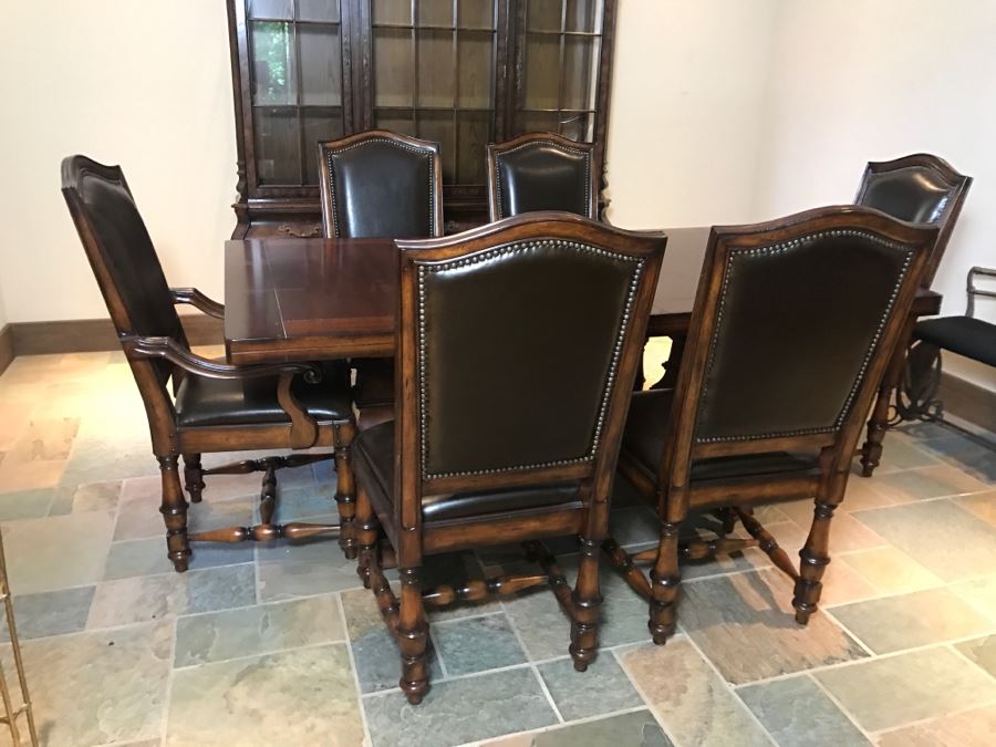 Set Of (6) Wooden Dining Chairs With Brass Nailheads (2 Are Armchairs) By Hooker Furniture - Table Not Included Estimate $600 [Photo 3]