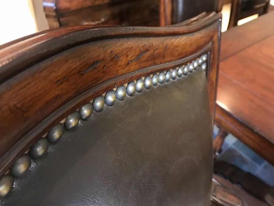 Set Of (6) Wooden Dining Chairs With Brass Nailheads (2 Are Armchairs) By Hooker Furniture - Table Not Included Estimate $600 [Photo 8]