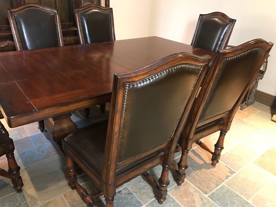 Set Of (6) Wooden Dining Chairs With Brass Nailheads (2 Are Armchairs) By Hooker Furniture - Table Not Included Estimate $600 [Photo 10]