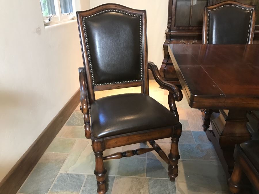 Set Of (6) Wooden Dining Chairs With Brass Nailheads (2 Are Armchairs) By Hooker Furniture - Table Not Included Estimate $600 [Photo 6]