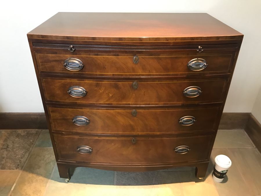 Vintage BAKER Furniture Bowfront Chest Of Drawers On Casters Estimate $1,000 [Photo 6]