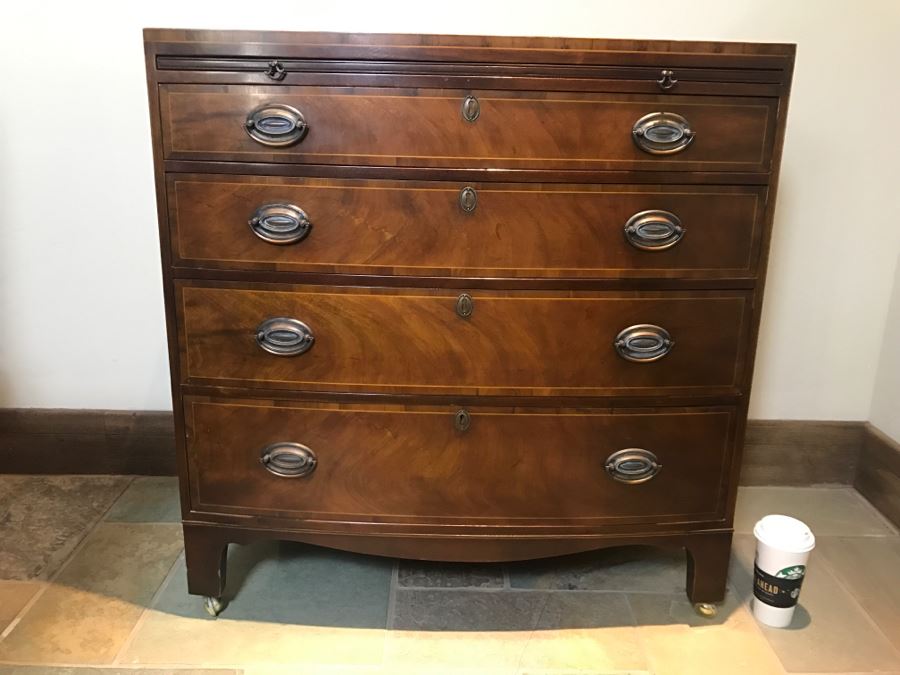 Vintage BAKER Furniture Bowfront Chest Of Drawers On Casters Estimate $1,000 [Photo 5]