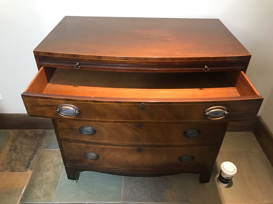 Vintage BAKER Furniture Bowfront Chest Of Drawers On Casters Estimate $1,000 [Photo 8]