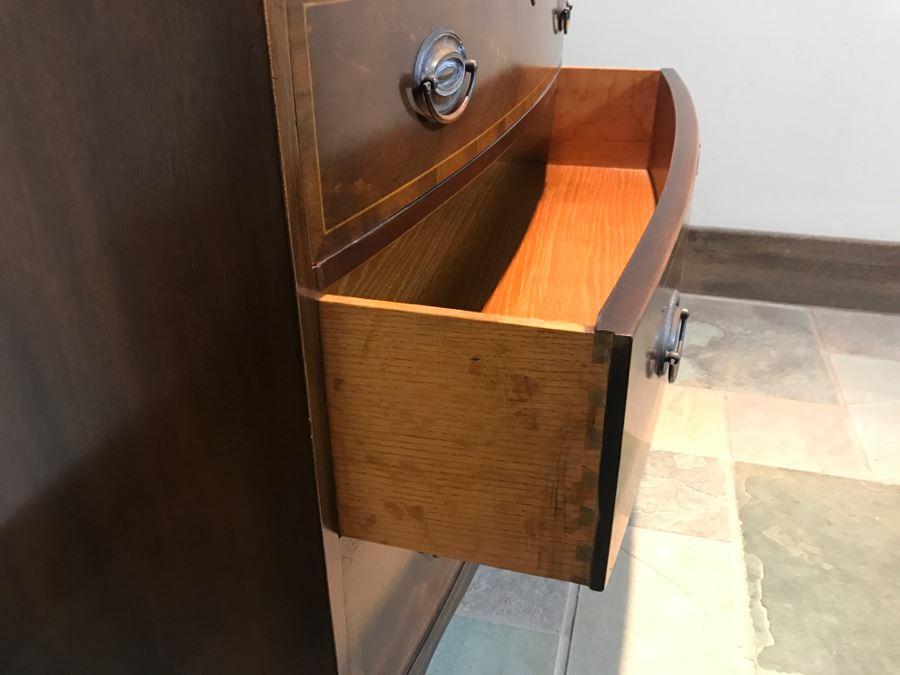 Vintage BAKER Furniture Bowfront Chest Of Drawers On Casters Estimate $1,000 [Photo 12]