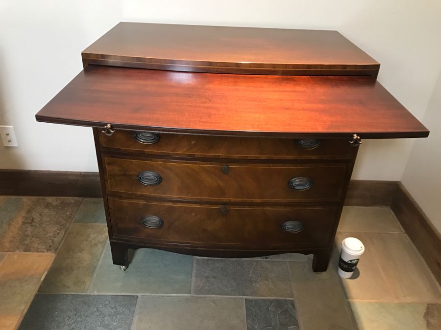 Vintage BAKER Furniture Bowfront Chest Of Drawers On Casters Estimate $1,000 [Photo 4]