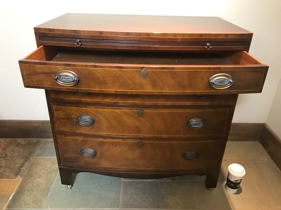 Vintage BAKER Furniture Bowfront Chest Of Drawers On Casters Estimate $1,000 [Photo 9]