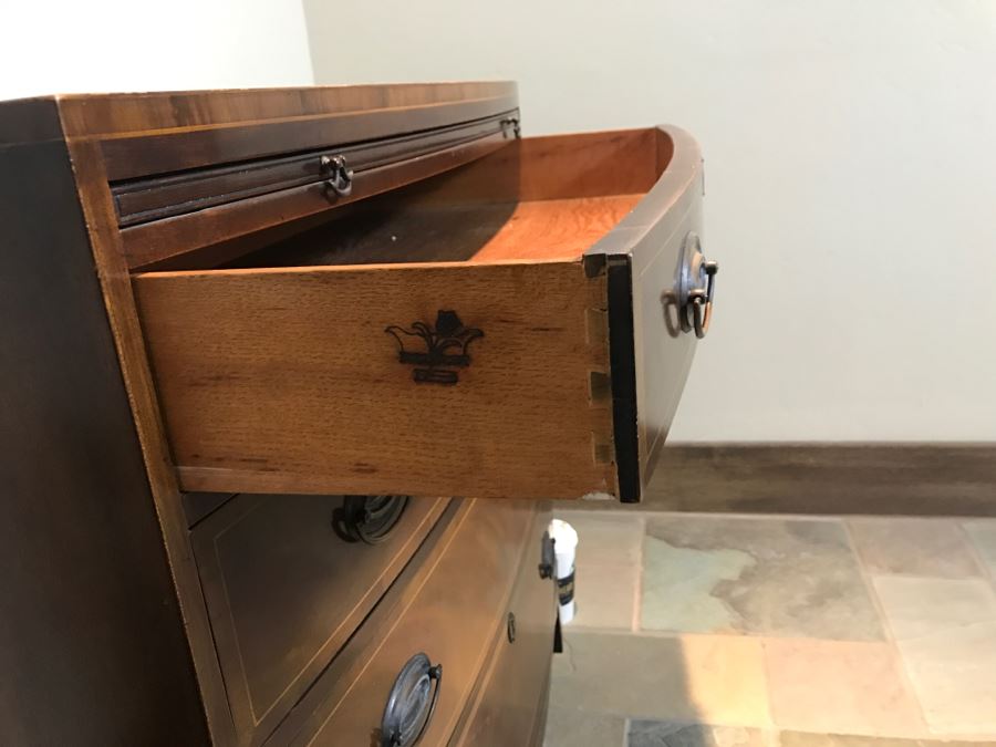 Vintage BAKER Furniture Bowfront Chest Of Drawers On Casters Estimate $1,000 [Photo 11]