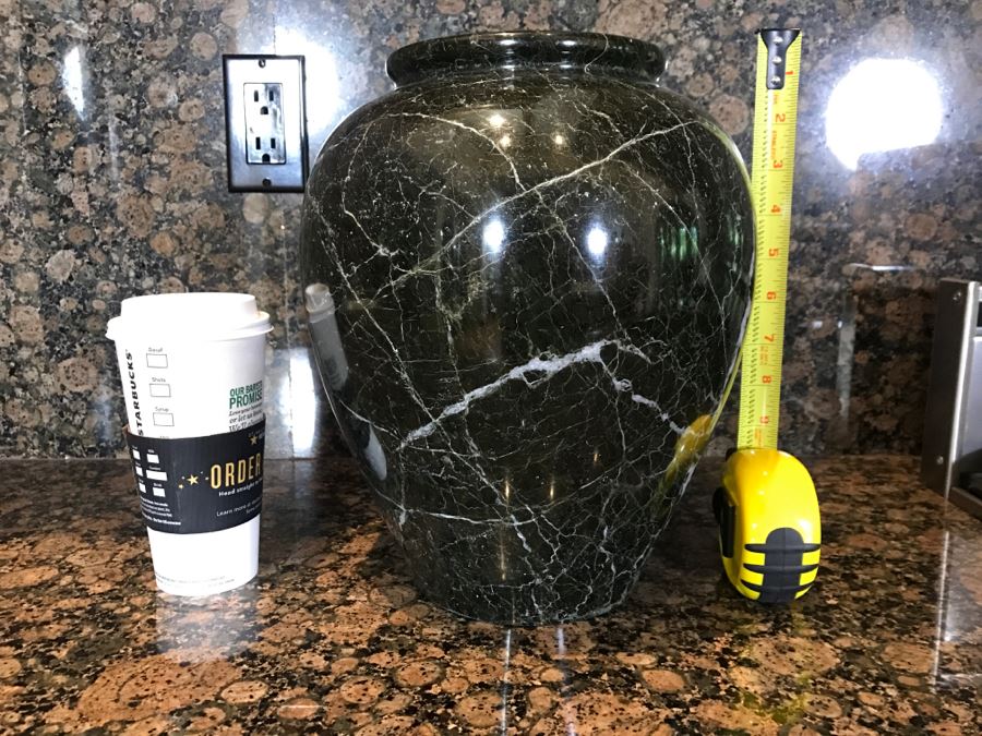 Large 9' Turned Black Marble Vase