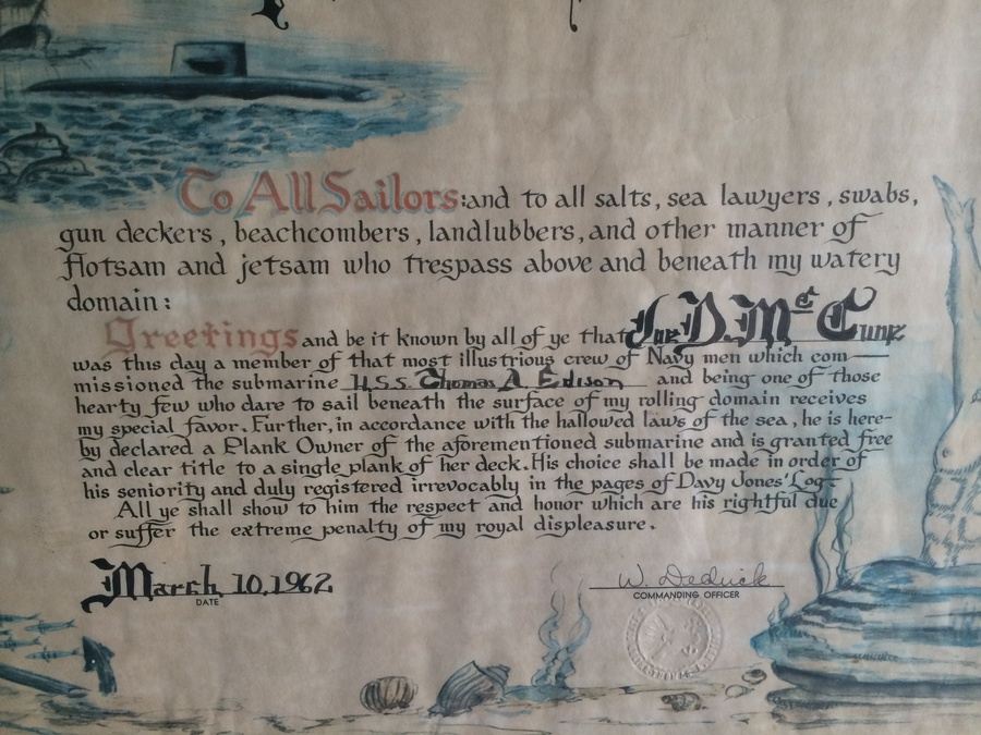 1962 U.S. Naval Certificate for Service on U.S.S. Thomas A. Edison [Photo 7]