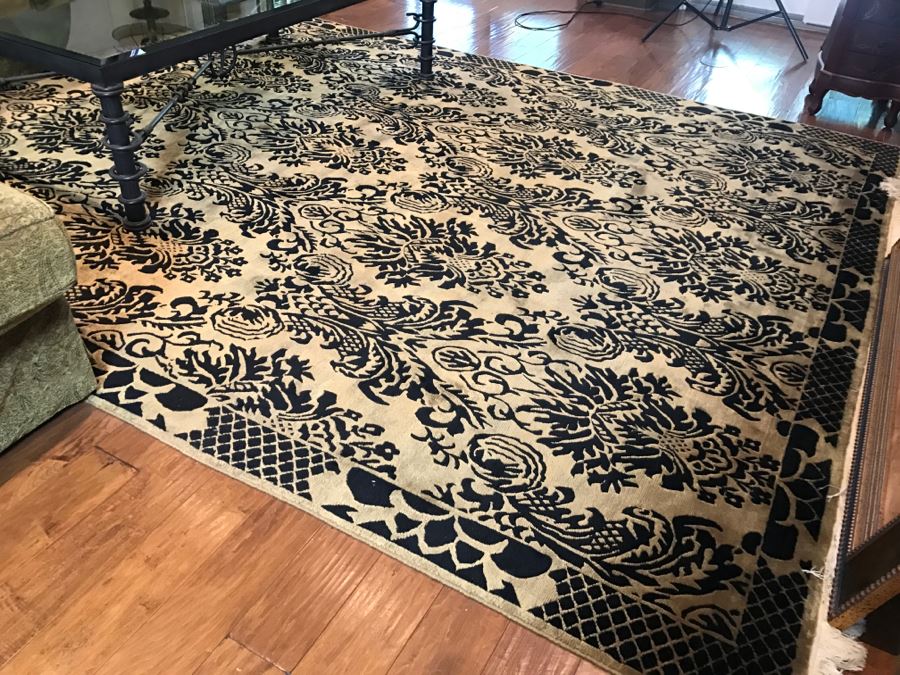 Large Tan And Black Wool Area Rug