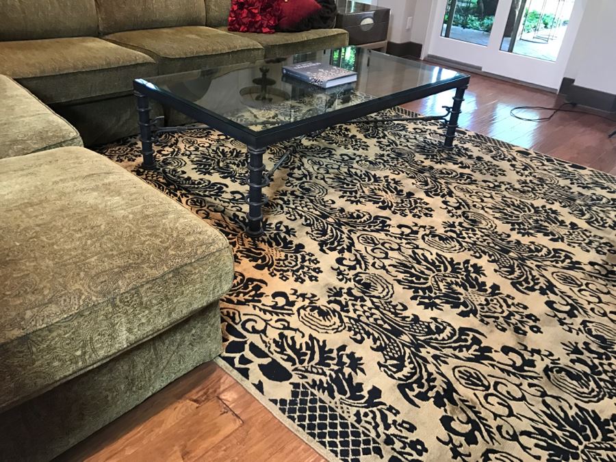 Large Tan And Black Wool Area Rug