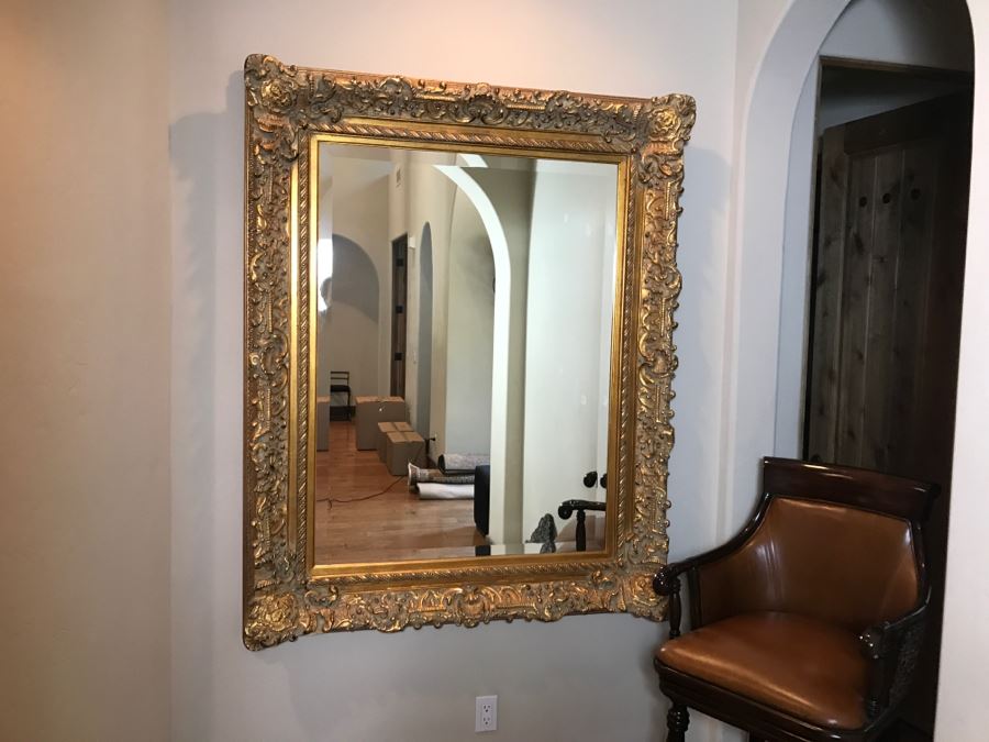 Large Ornate Gilded Beveled Glass Wall Mirror - Much Bigger In Person - Almost Takes Up Entire Wall [Photo 6]