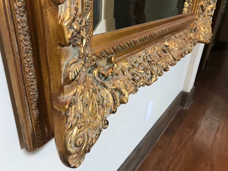 Large Ornate Gilded Beveled Glass Wall Mirror - Much Bigger In Person - Almost Takes Up Entire Wall [Photo 12]