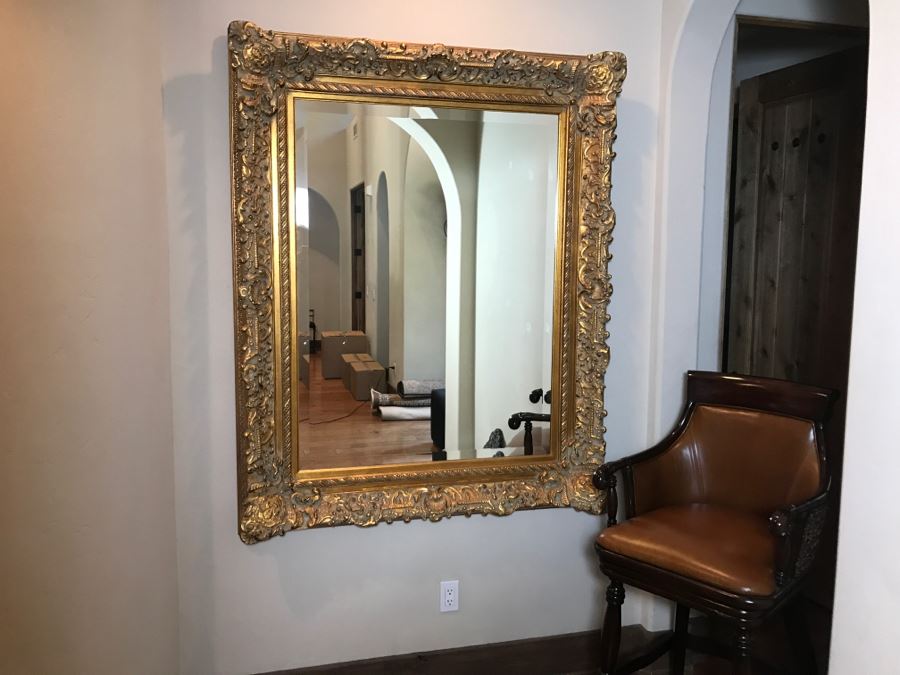 Large Ornate Gilded Beveled Glass Wall Mirror - Much Bigger In Person - Almost Takes Up Entire Wall [Photo 1]