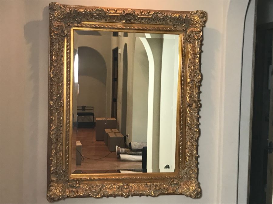 Large Ornate Gilded Beveled Glass Wall Mirror - Much Bigger In Person - Almost Takes Up Entire Wall [Photo 2]