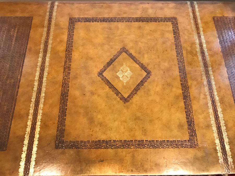 Maitland-Smith Gold Tone Leather Top Desk With Book Motif Estimate $1,000-$2,000 [Photo 6]