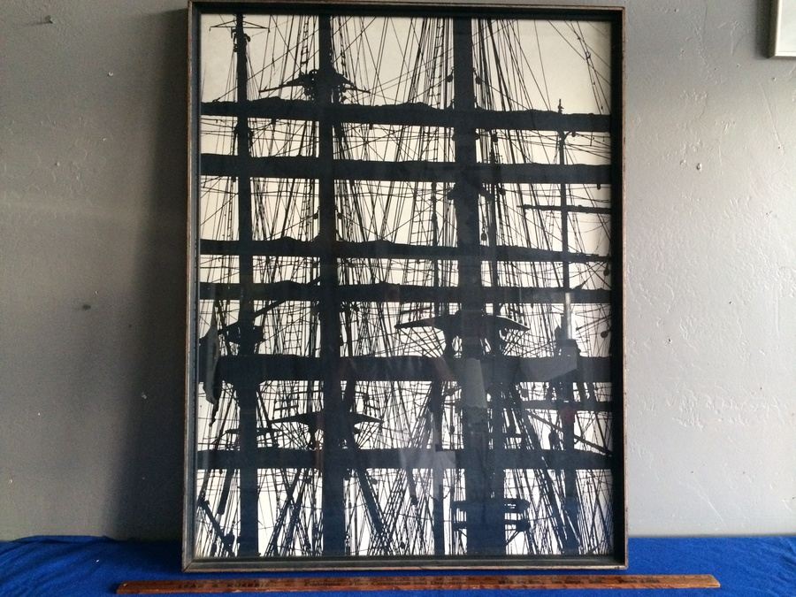 Vintage Framed Ship Rigging B&W Print [Photo 4]
