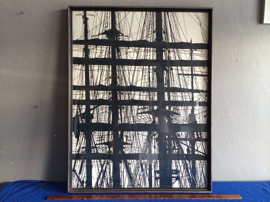 Vintage Framed Ship Rigging B&W Print [Photo 1]
