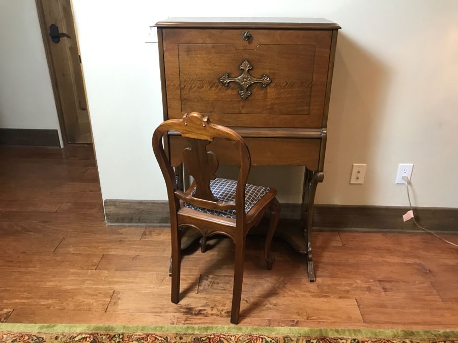 Antique Wooden Desk With Chair See Photos Inside Desk [Photo 3]